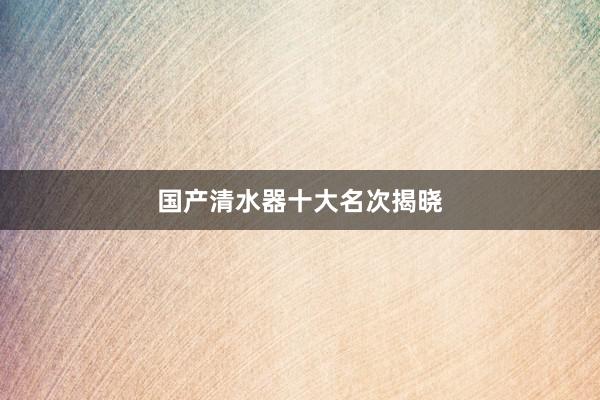 国产清水器十大名次揭晓